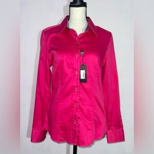 NWT ENVY Woman's Button Down Shirt Hot Pink Slim Fit Career Business Medium